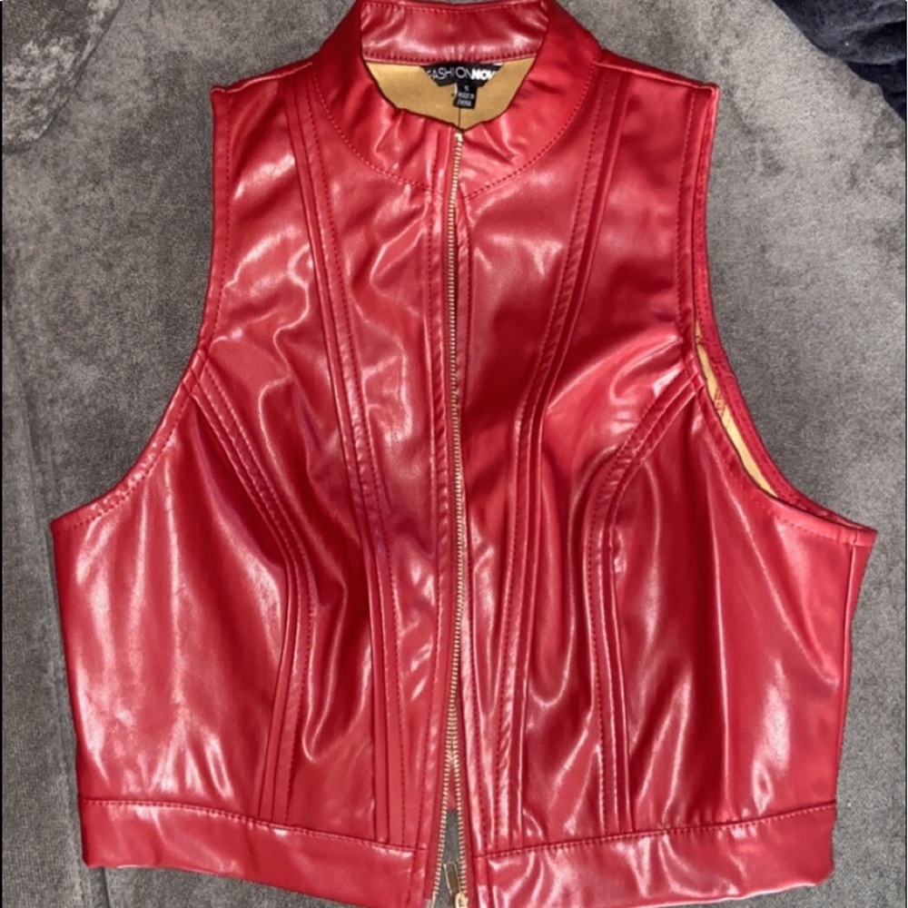 Red leather cropped vest
